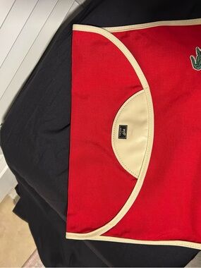 Vintage Lacoste portfolio  Red Canvas Envelope Clutch with Cream Trim